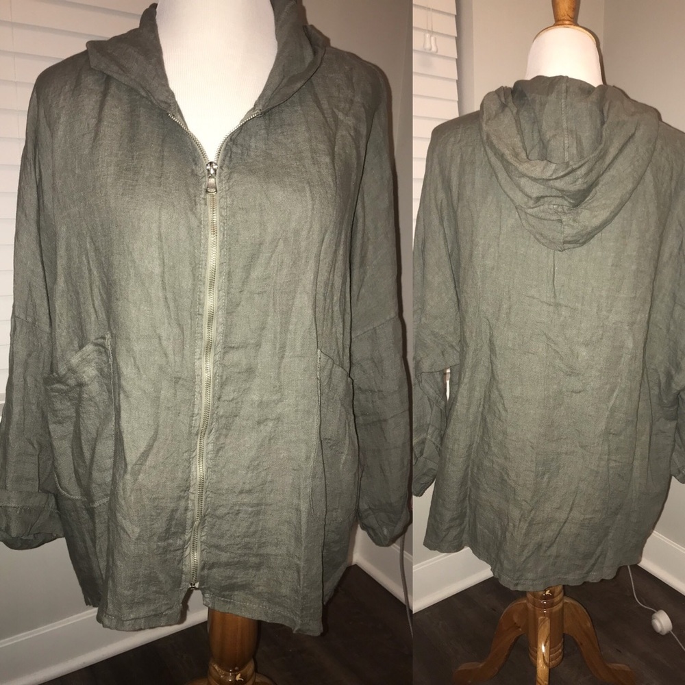 army green slouch linen jacket - size M
